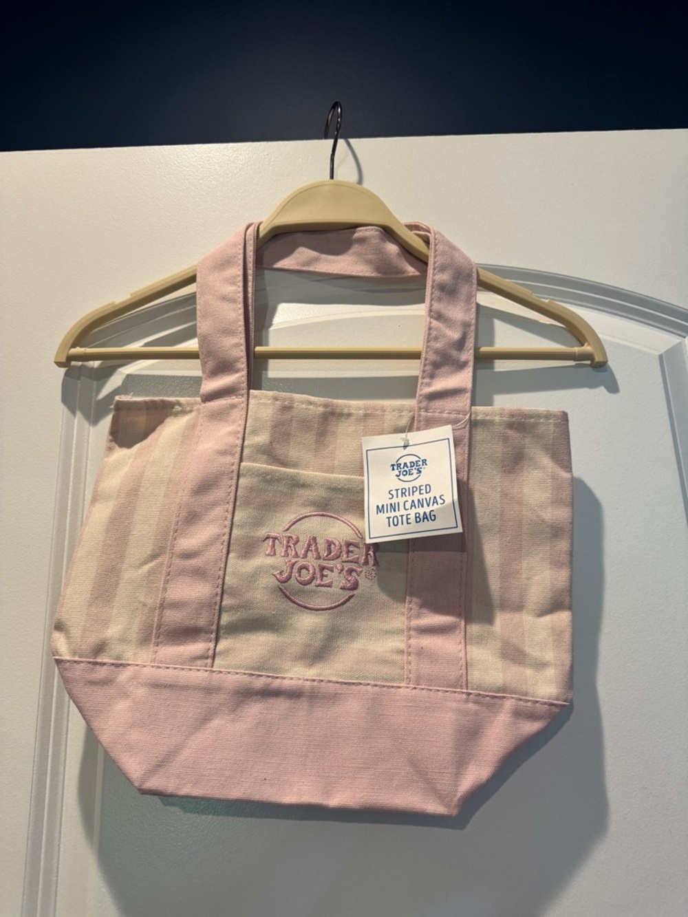 Trader Joe's Striped Mini Canvas Tote Bag - Pink & Cream